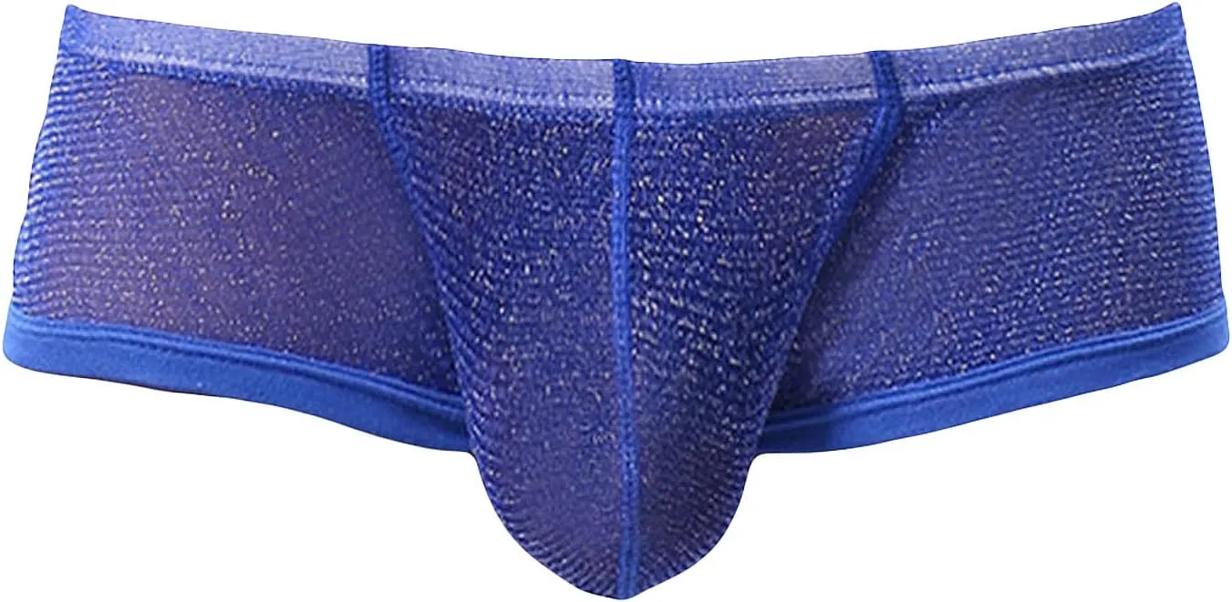 JEsilunmaMY Low Waist Boxer Briefs for Men Mesh Sheer U Convex Pouch Underwear See Through Breathable Panties Shorts Swimwear