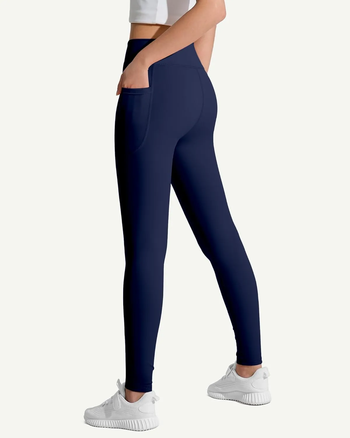 JOCMIC Girls Athletic Leggings Cross High Waist for Kids Yoga Dance Gym Pants with Pocket