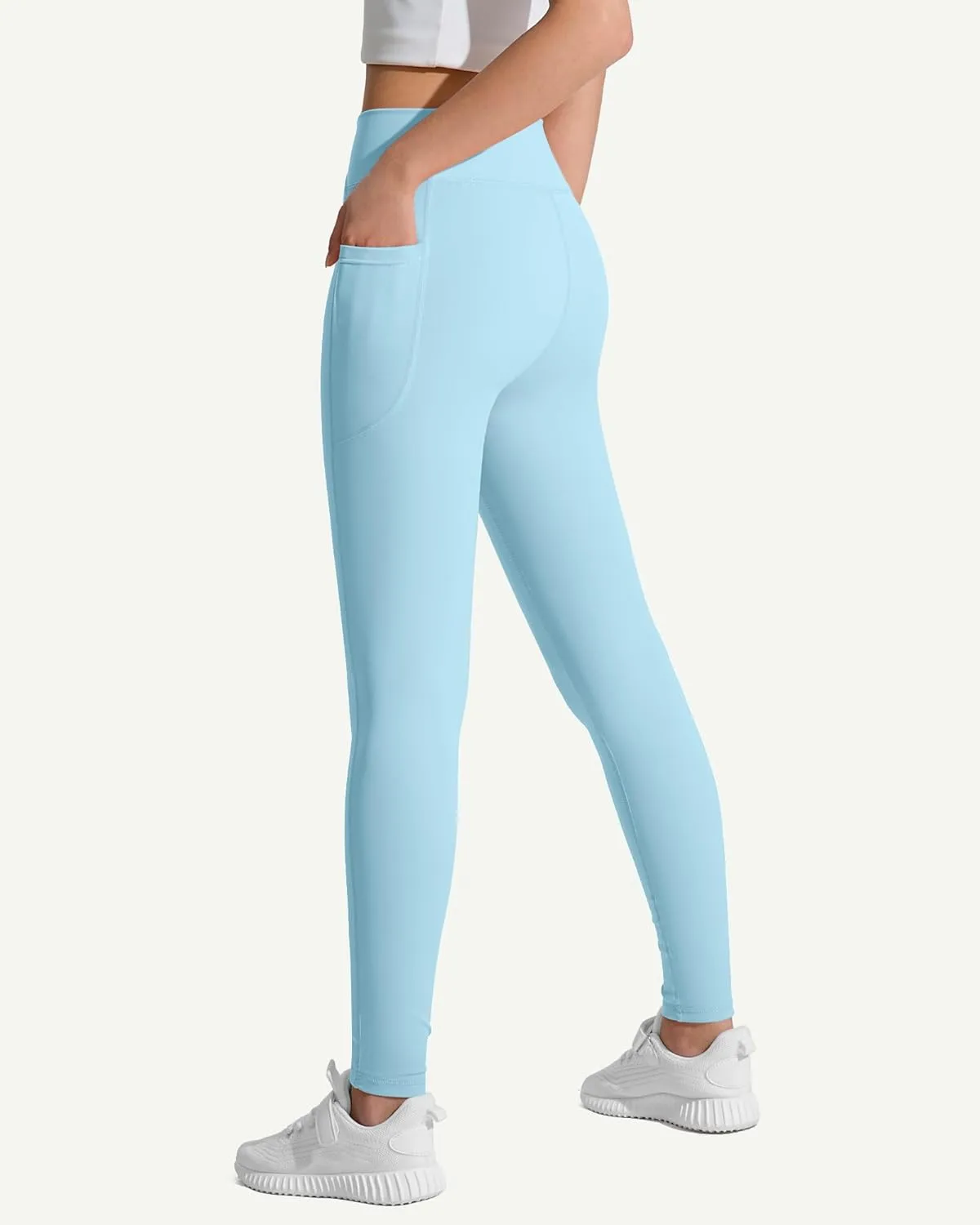 JOCMIC Girls Athletic Leggings Cross High Waist for Kids Yoga Dance Gym Pants with Pocket
