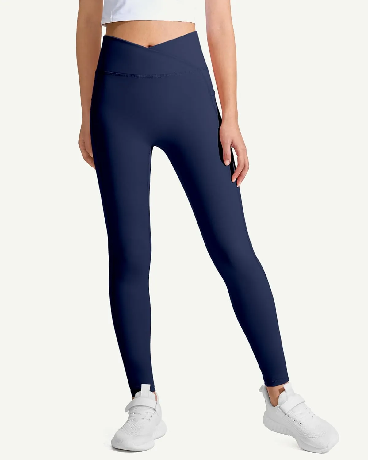 JOCMIC Girls Athletic Leggings Cross High Waist for Kids Yoga Dance Gym Pants with Pocket