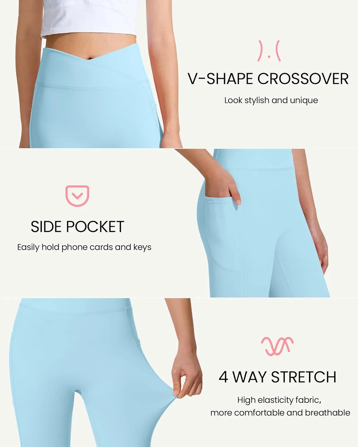 JOCMIC Girls Athletic Leggings Cross High Waist for Kids Yoga Dance Gym Pants with Pocket