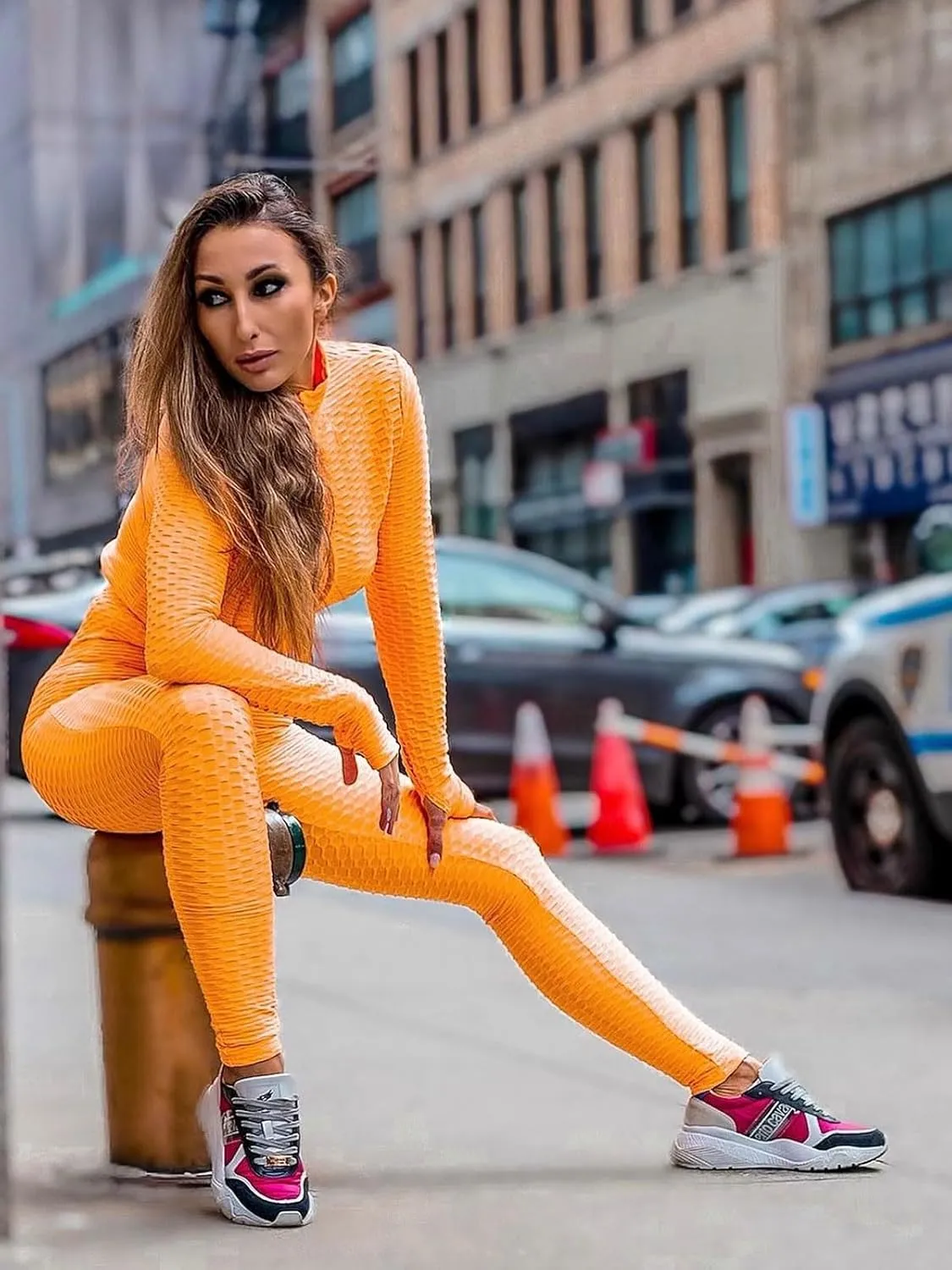 Jogging Suits for Women, Textured 2 Piece Outfit Long Sleeve Full Zip Jacket Skinny Pants Tracksuit Set