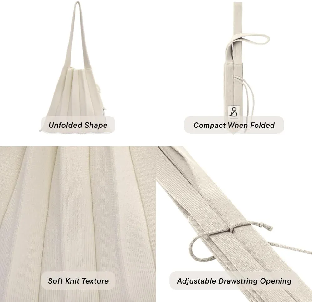 JOSEPH & STACEY Lucky Pleats Knit BagSolid S | Sustainable Foldable Women's Tote Bag | Lightweight Minimalist Everyday Bag