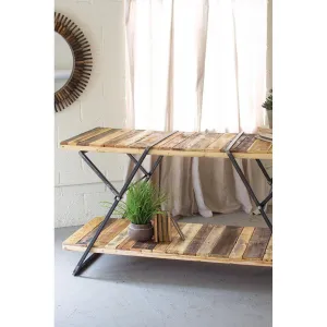 Kalalou - Reclaimed Wood Two Tiered Display Table W Folding Iron Base