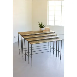 Kalalou - Set Of Four Recycled Wood And Iron Display Consoles