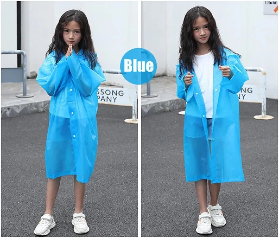 Kids Rain Poncho 2 Pack, Reusable Raincoat Rain Jackets for 6-14 Girls Boys