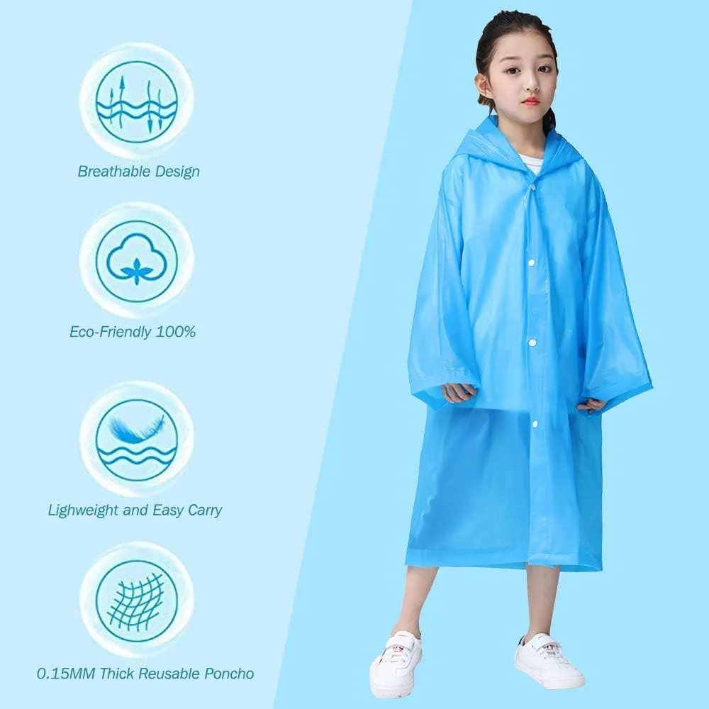 Kids Rain Poncho 2 Pack, Reusable Raincoat Rain Jackets for 6-14 Girls Boys