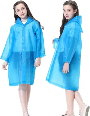 Kids Rain Poncho 2 Pack, Reusable Raincoat Rain Jackets for 6-14 Girls Boys
