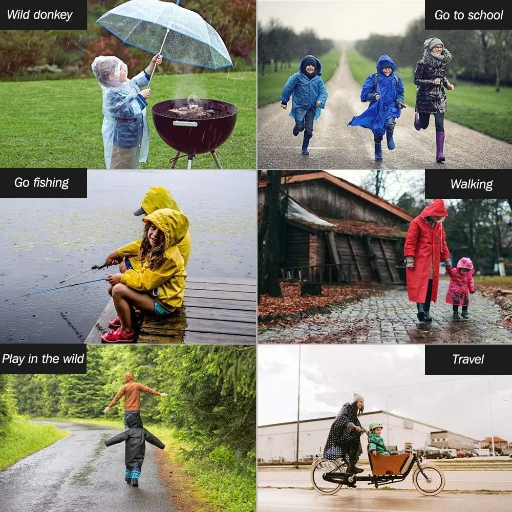 Kids Rain Poncho 2 Pack, Reusable Raincoat Rain Jackets for 6-14 Girls Boys