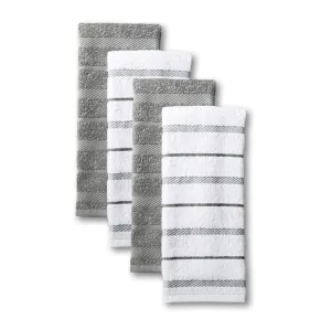 Kitchenaid Albany Kitchen Towel 4 Pack Set Grey & White 16x26