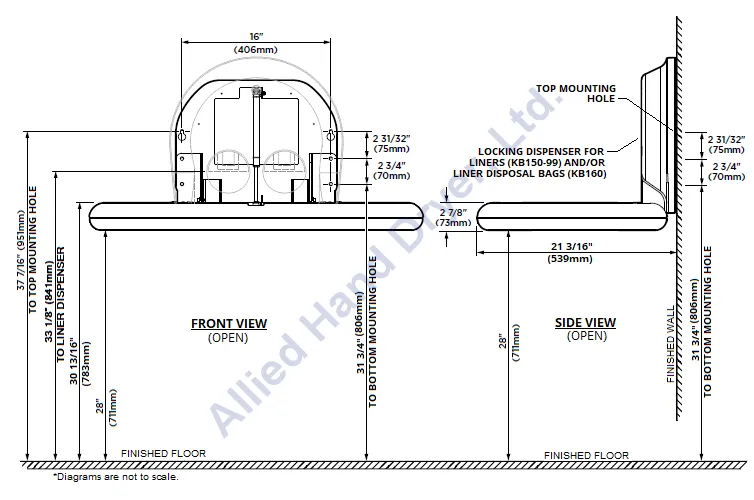 Koala Kare® KB300-05 - Surface Horizontal White Granite Baby Changing Station (Newest Generation)