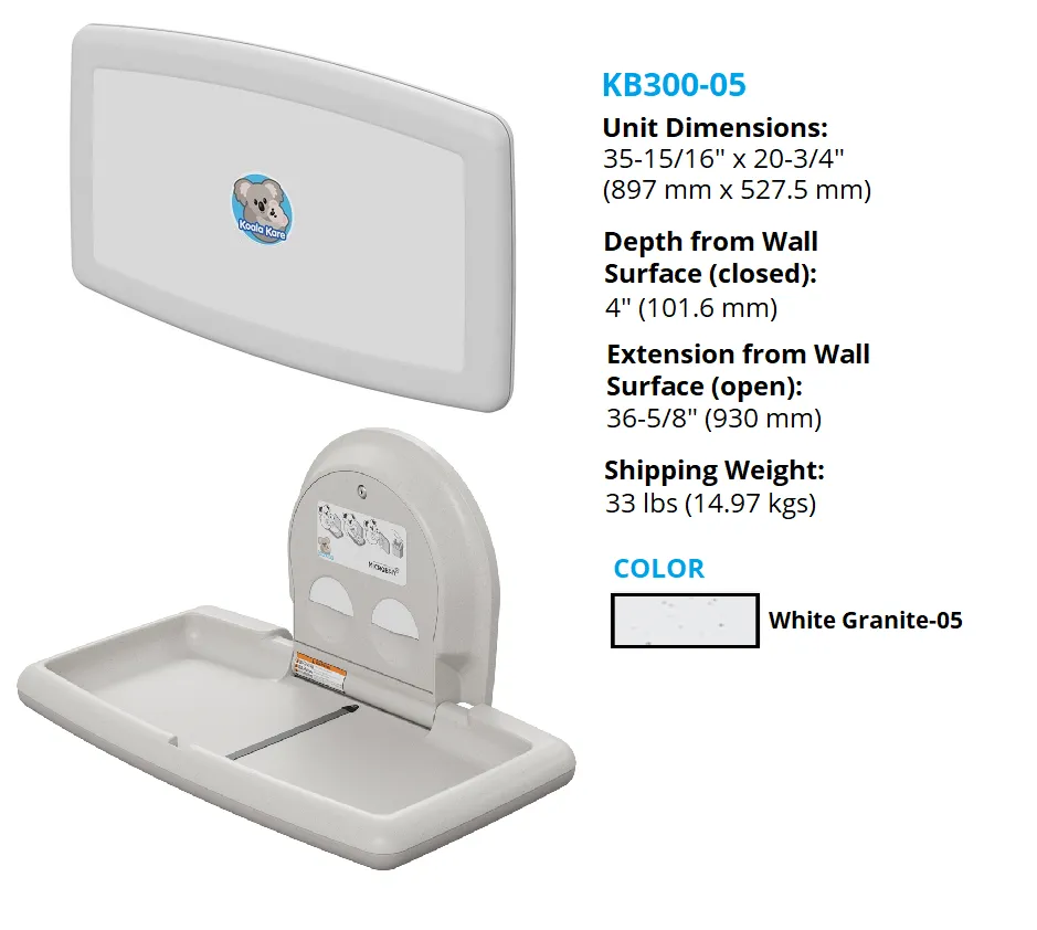 Koala Kare® KB300-05 - Surface Horizontal White Granite Baby Changing Station (Newest Generation)
