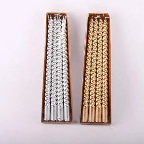 Kuber Selection 4 Golden/ 4 Silver 10 Inch Designer Spiral Long Candle, Golden Silver Taper Candles Set of 8 Pcs - Golden 4, Silver 4