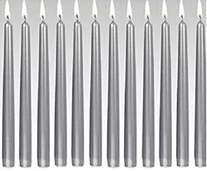 Kuber Selection Pack of 12 Pcs 9.5 Inch Designer Premium Silver Taper Pillar Candle 9.5 inch Long for Party,Daily use, Candle (Pack of 12 Pcs, Silver)