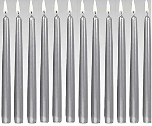 Kuber Selection Pack of 12 Pcs 9.5 Inch Designer Premium Silver Taper Pillar Candle 9.5 inch Long for Party,Daily use, Candle (Pack of 12 Pcs, Silver)