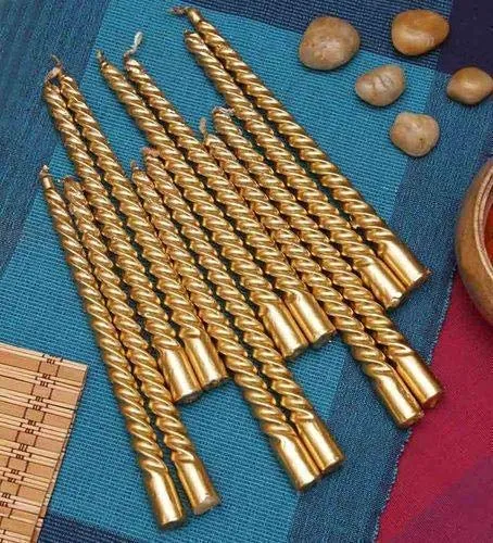 Kuber Selection Premium Pack of 12 Pcs 6 Golden/ 6 Silver Designer Spiral 10" Inch Candle, Golden Silver Taper Candles Pack of 12 Pcs (Golden 6, Silver 6)