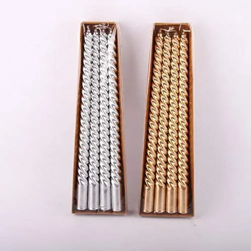 Kuber Selection Premium Pack of 12 Pcs 6 Golden/ 6 Silver Designer Spiral 10" Inch Candle, Golden Silver Taper Candles Pack of 12 Pcs (Golden 6, Silver 6)