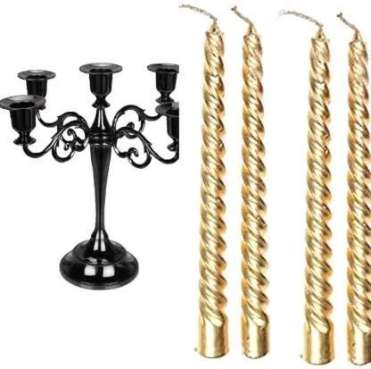 Kuber Selection Premium Pack of 12 Pcs 6 Golden/ 6 Silver Designer Spiral 10" Inch Candle, Golden Silver Taper Candles Pack of 12 Pcs (Golden 6, Silver 6)