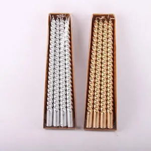 Kuber Selection Premium Pack of 12 Pcs 6 Golden/ 6 Silver Designer Spiral 10" Inch Candle, Golden Silver Taper Candles Pack of 12 Pcs (Golden 6, Silver 6)