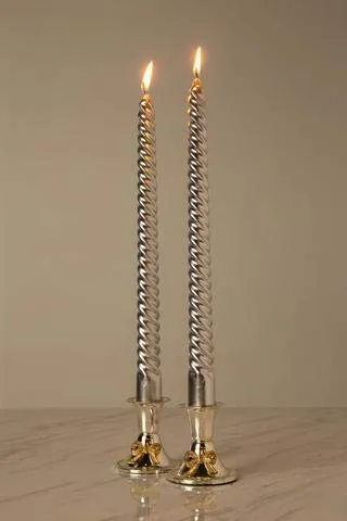 Kuber Selection Premium Pack of 12 Pcs 6 Golden/ 6 Silver Designer Spiral 10" Inch Candle, Golden Silver Taper Candles Pack of 12 Pcs (Golden 6, Silver 6)