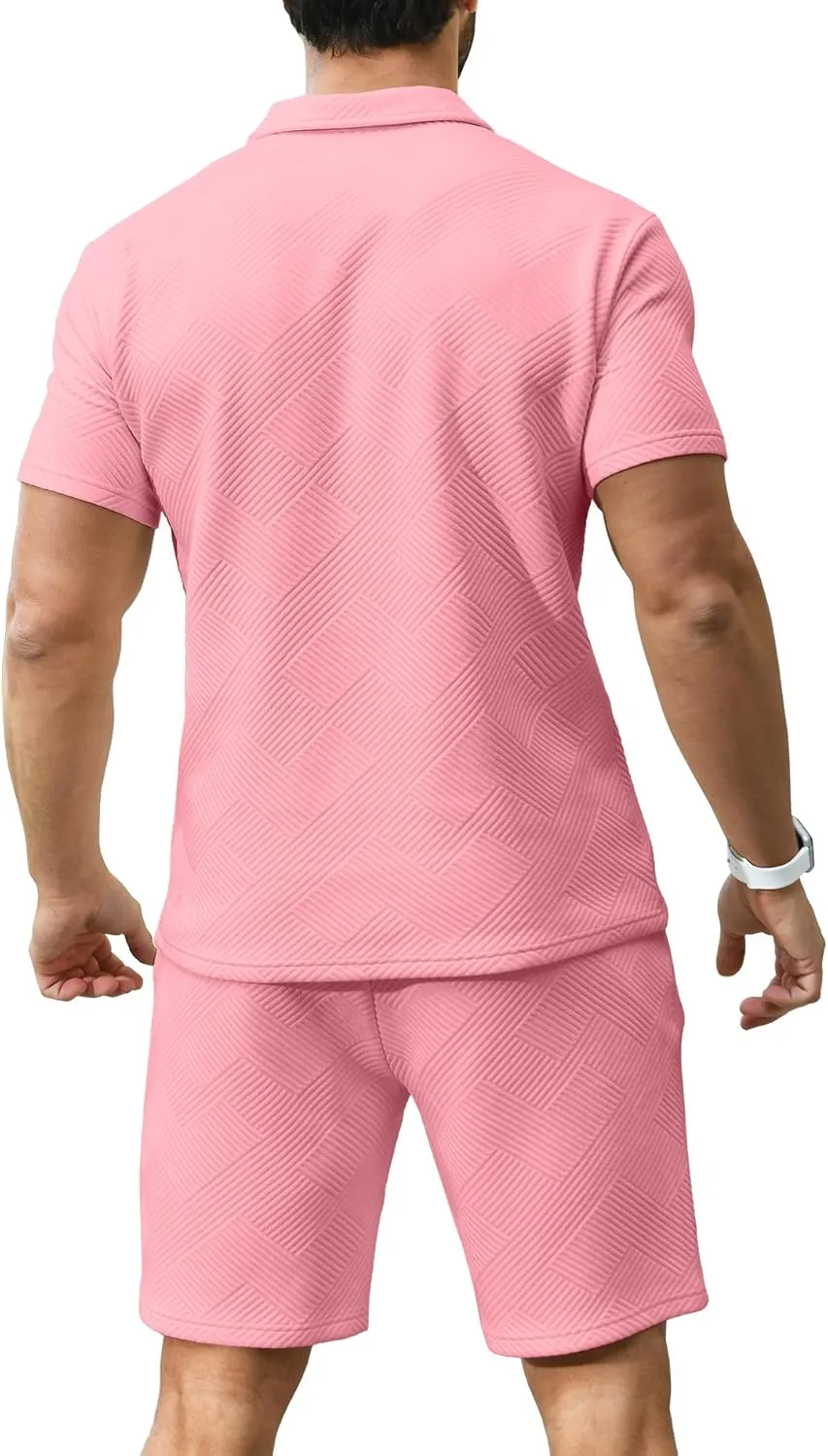 KUYIGO Men's Polo Shirt and Shorts Set Summer Outfits Fashion Casual Short Sleeve Suit for Men 2 Piece Tracksuit