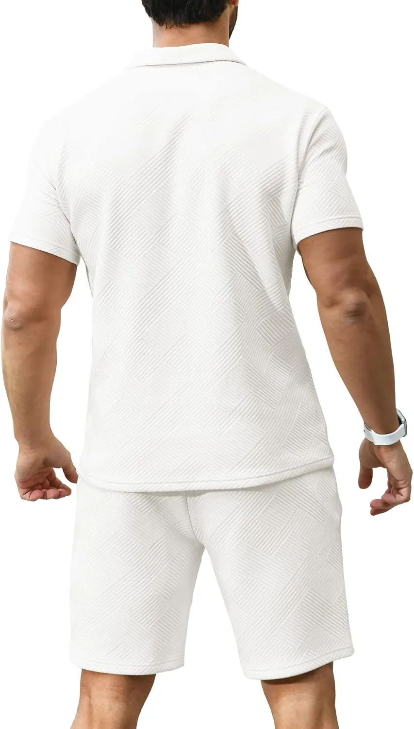 KUYIGO Men's Polo Shirt and Shorts Set Summer Outfits Fashion Casual Short Sleeve Suit for Men 2 Piece Tracksuit