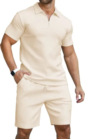 KUYIGO Men's Polo Shirt and Shorts Set Summer Outfits Fashion Casual Short Sleeve Suit for Men 2 Piece Tracksuit