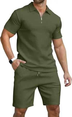 KUYIGO Men's Polo Shirt and Shorts Set Summer Outfits Fashion Casual Short Sleeve Suit for Men 2 Piece Tracksuit