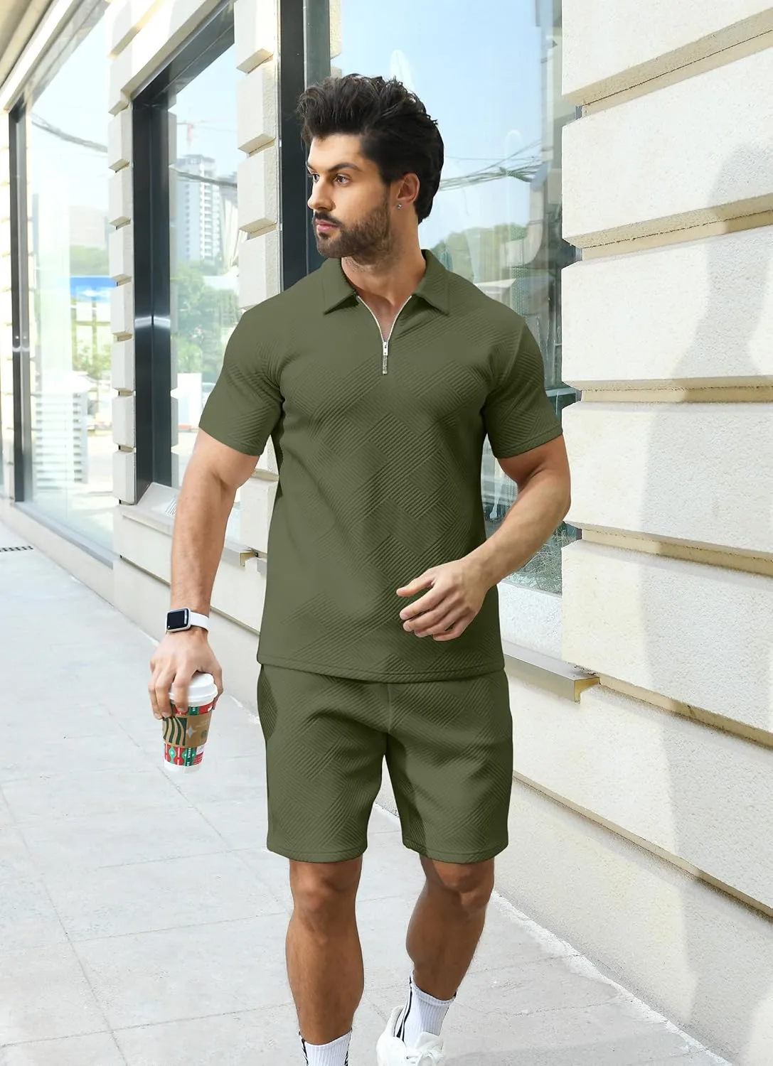 KUYIGO Men's Polo Shirt and Shorts Set Summer Outfits Fashion Casual Short Sleeve Suit for Men 2 Piece Tracksuit