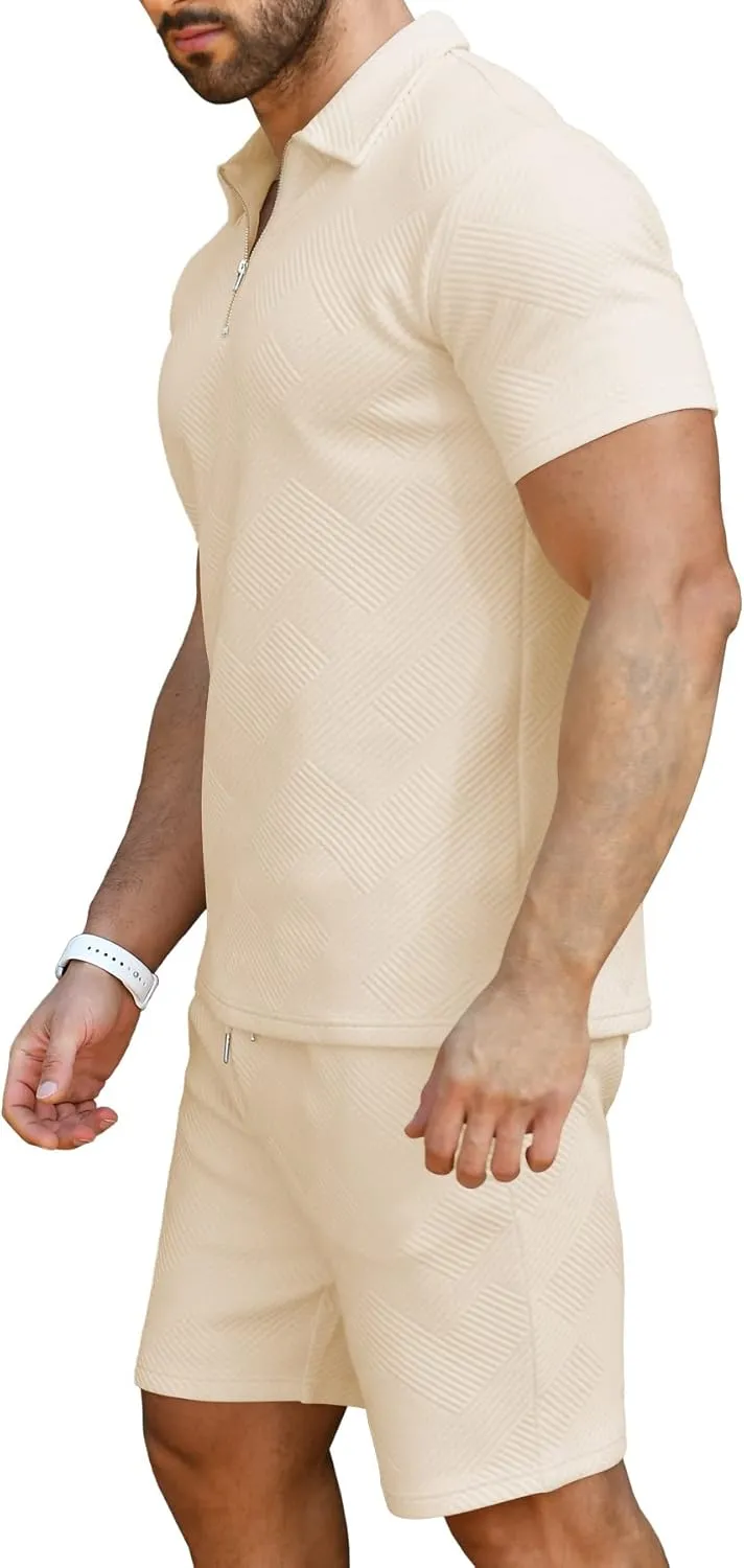 KUYIGO Men's Polo Shirt and Shorts Set Summer Outfits Fashion Casual Short Sleeve Suit for Men 2 Piece Tracksuit