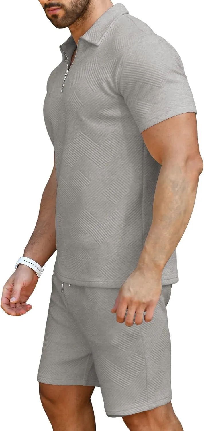 KUYIGO Men's Polo Shirt and Shorts Set Summer Outfits Fashion Casual Short Sleeve Suit for Men 2 Piece Tracksuit