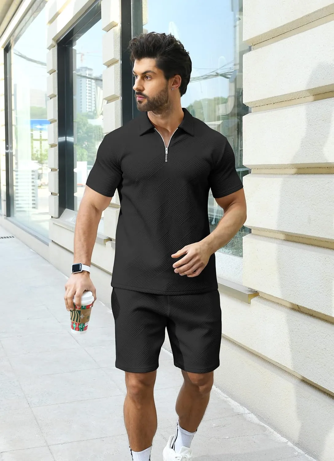 KUYIGO Men's Polo Shirt and Shorts Set Summer Outfits Fashion Casual Short Sleeve Suit for Men 2 Piece Tracksuit