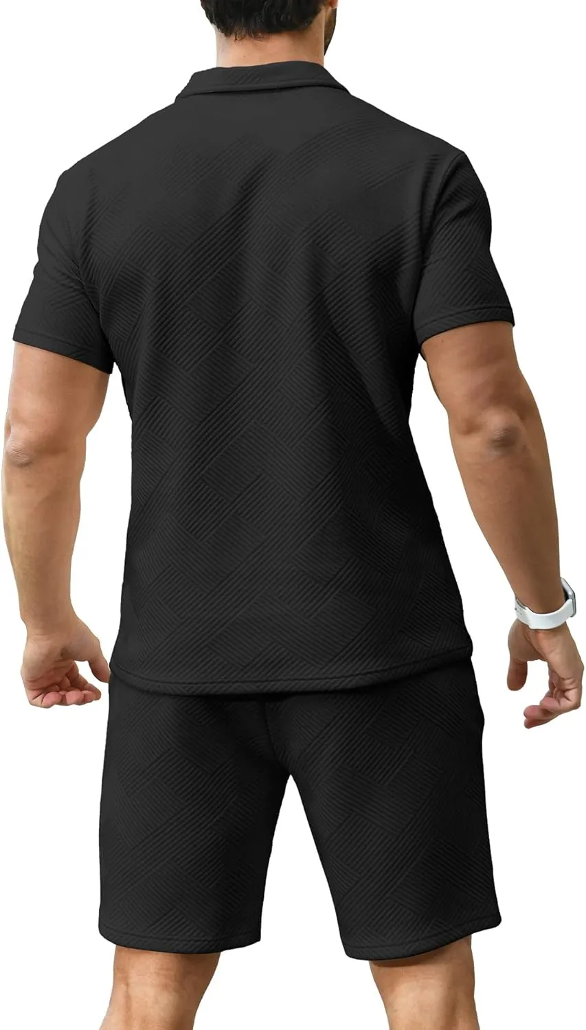 KUYIGO Men's Polo Shirt and Shorts Set Summer Outfits Fashion Casual Short Sleeve Suit for Men 2 Piece Tracksuit