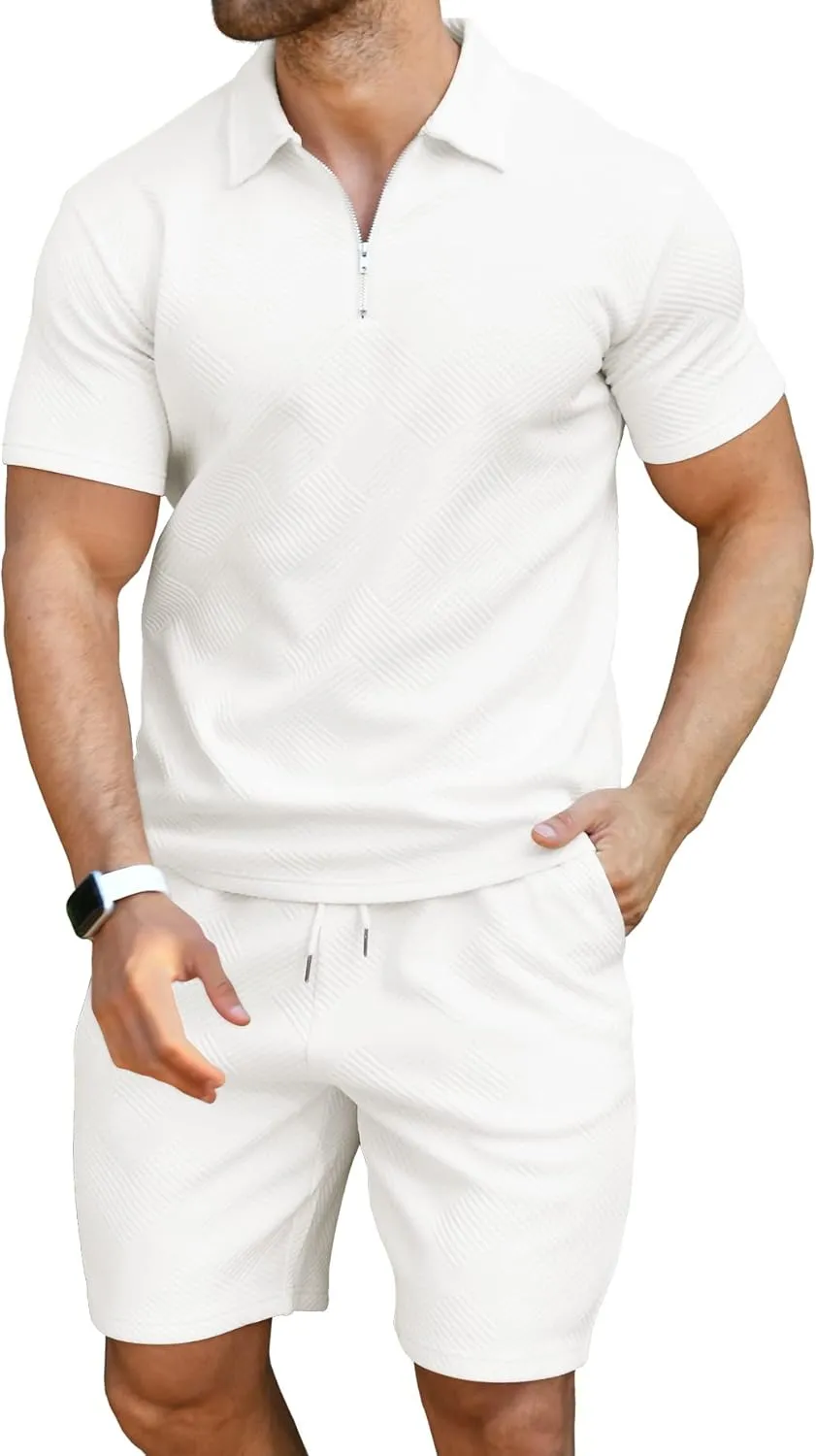 KUYIGO Men's Polo Shirt and Shorts Set Summer Outfits Fashion Casual Short Sleeve Suit for Men 2 Piece Tracksuit