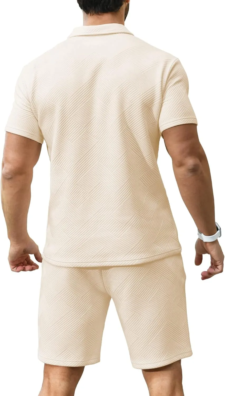 KUYIGO Men's Polo Shirt and Shorts Set Summer Outfits Fashion Casual Short Sleeve Suit for Men 2 Piece Tracksuit