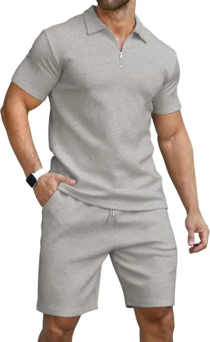 KUYIGO Men's Polo Shirt and Shorts Set Summer Outfits Fashion Casual Short Sleeve Suit for Men 2 Piece Tracksuit