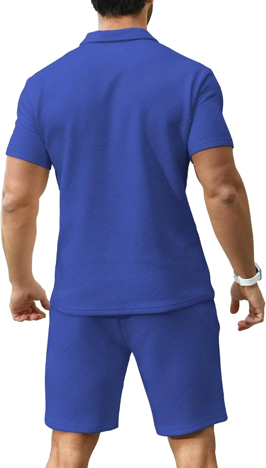 KUYIGO Men's Polo Shirt and Shorts Set Summer Outfits Fashion Casual Short Sleeve Suit for Men 2 Piece Tracksuit