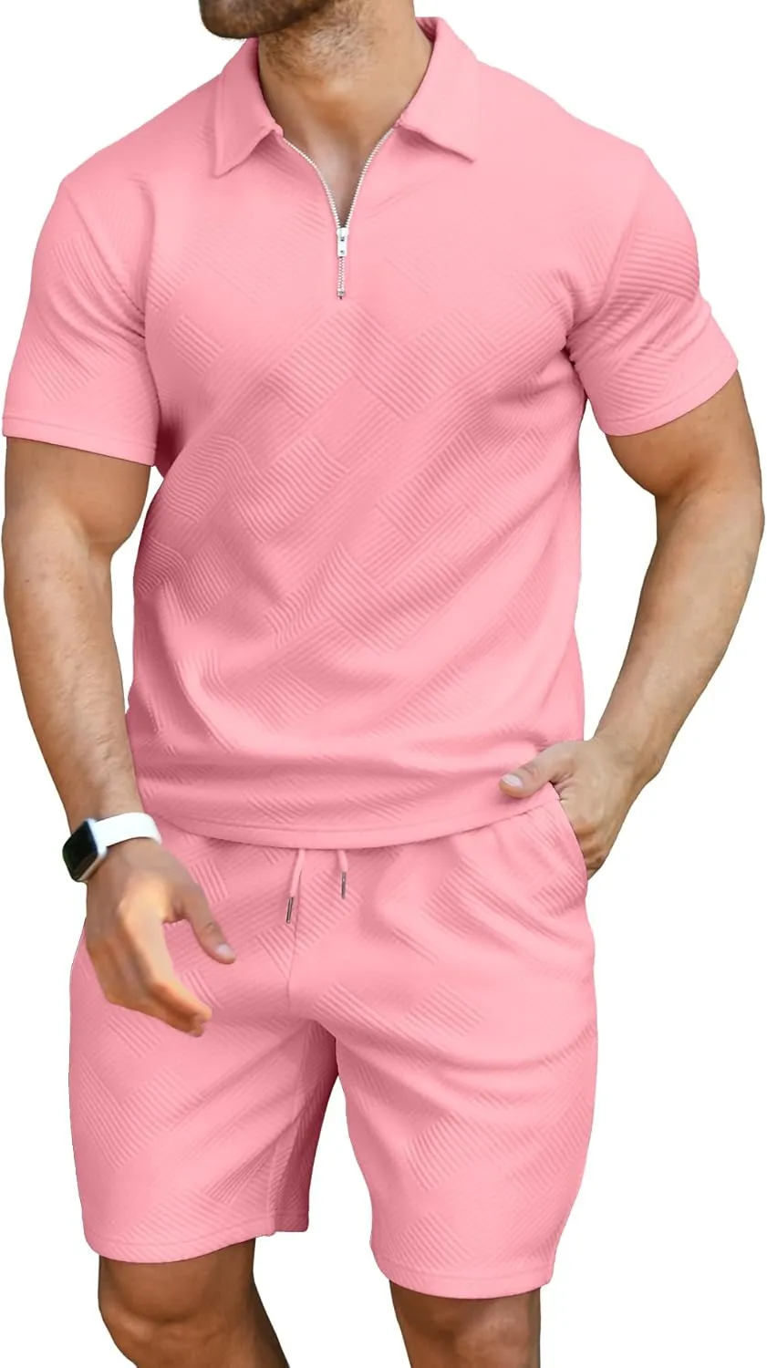 KUYIGO Men's Polo Shirt and Shorts Set Summer Outfits Fashion Casual Short Sleeve Suit for Men 2 Piece Tracksuit