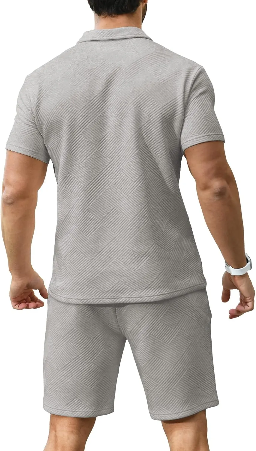 KUYIGO Men's Polo Shirt and Shorts Set Summer Outfits Fashion Casual Short Sleeve Suit for Men 2 Piece Tracksuit
