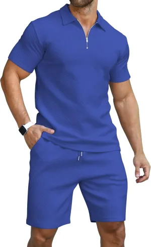 KUYIGO Men's Polo Shirt and Shorts Set Summer Outfits Fashion Casual Short Sleeve Suit for Men 2 Piece Tracksuit