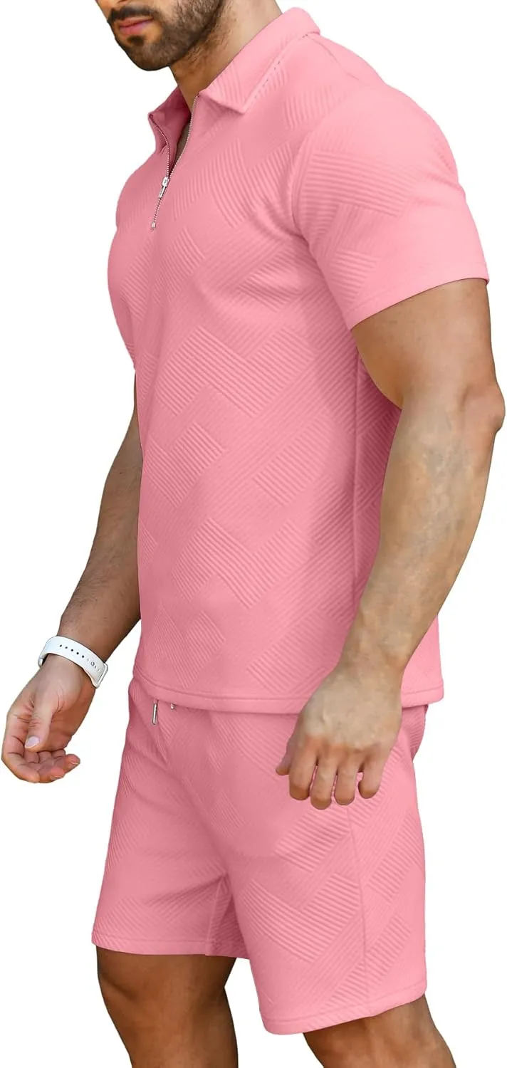KUYIGO Men's Polo Shirt and Shorts Set Summer Outfits Fashion Casual Short Sleeve Suit for Men 2 Piece Tracksuit