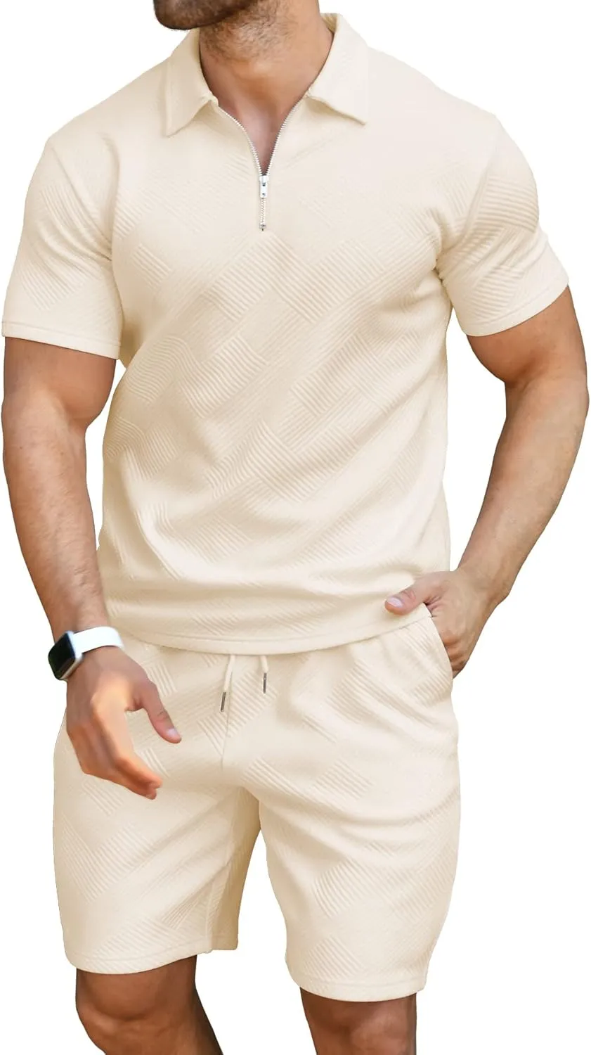 KUYIGO Men's Polo Shirt and Shorts Set Summer Outfits Fashion Casual Short Sleeve Suit for Men 2 Piece Tracksuit