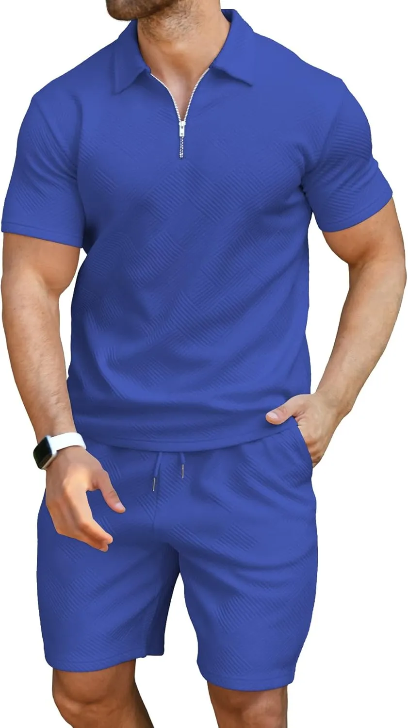 KUYIGO Men's Polo Shirt and Shorts Set Summer Outfits Fashion Casual Short Sleeve Suit for Men 2 Piece Tracksuit