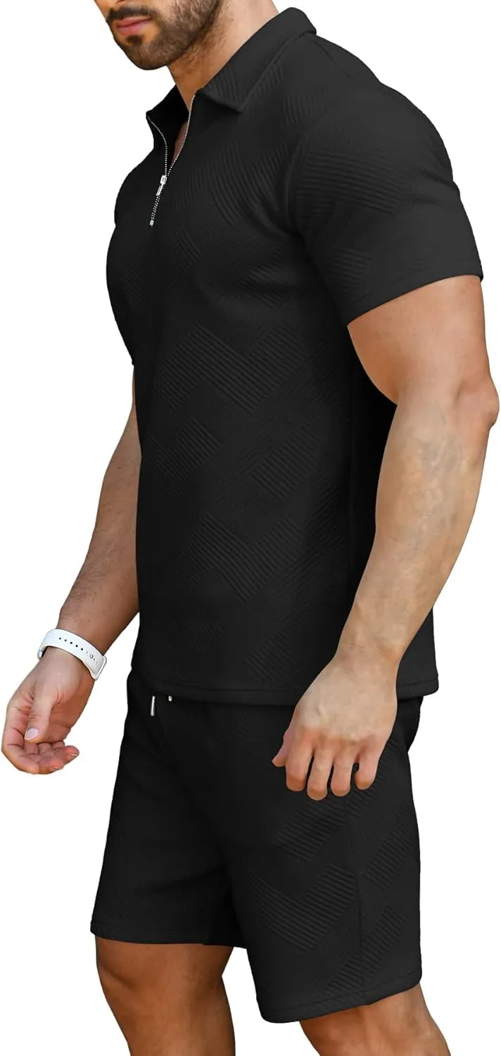 KUYIGO Men's Polo Shirt and Shorts Set Summer Outfits Fashion Casual Short Sleeve Suit for Men 2 Piece Tracksuit