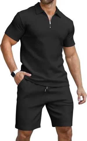 KUYIGO Men's Polo Shirt and Shorts Set Summer Outfits Fashion Casual Short Sleeve Suit for Men 2 Piece Tracksuit