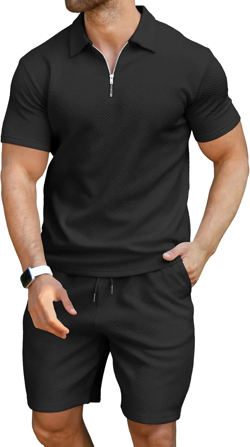 KUYIGO Men's Polo Shirt and Shorts Set Summer Outfits Fashion Casual Short Sleeve Suit for Men 2 Piece Tracksuit