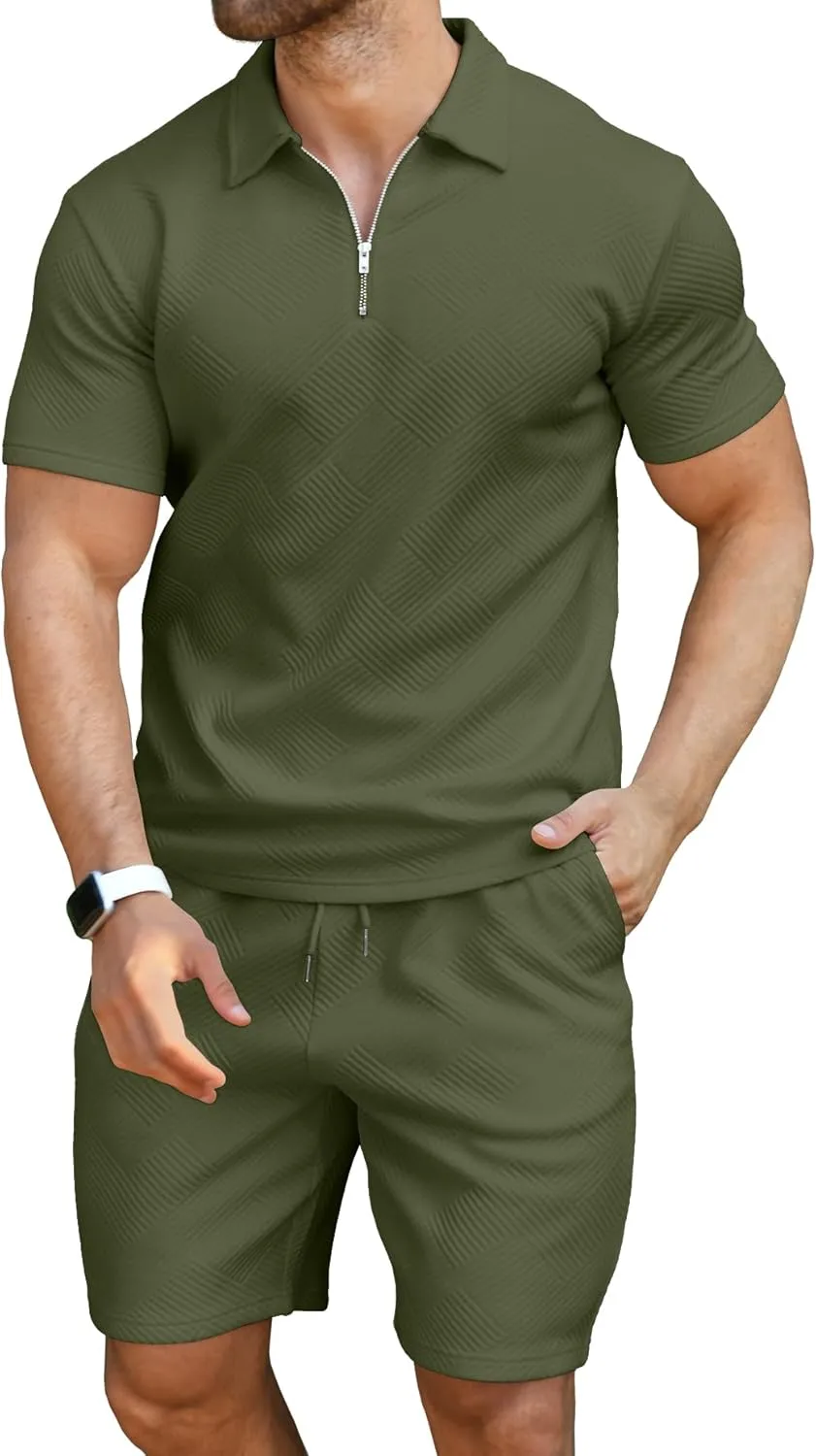 KUYIGO Men's Polo Shirt and Shorts Set Summer Outfits Fashion Casual Short Sleeve Suit for Men 2 Piece Tracksuit