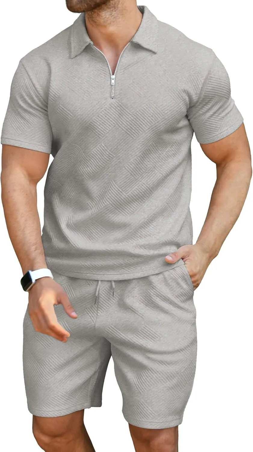 KUYIGO Men's Polo Shirt and Shorts Set Summer Outfits Fashion Casual Short Sleeve Suit for Men 2 Piece Tracksuit