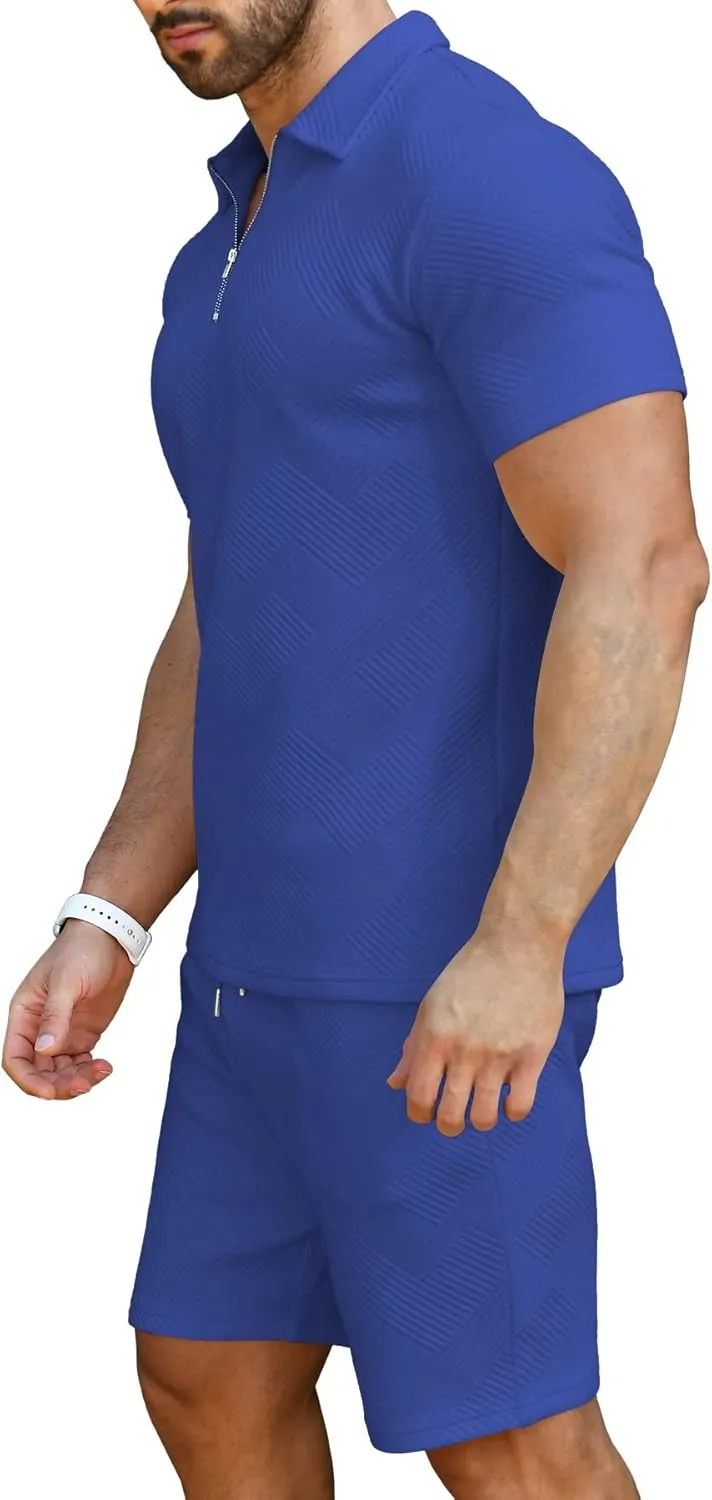 KUYIGO Men's Polo Shirt and Shorts Set Summer Outfits Fashion Casual Short Sleeve Suit for Men 2 Piece Tracksuit