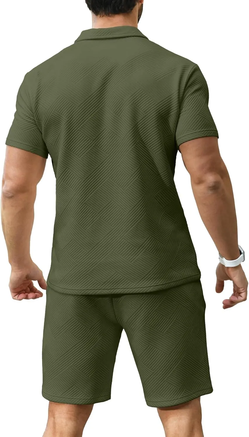 KUYIGO Men's Polo Shirt and Shorts Set Summer Outfits Fashion Casual Short Sleeve Suit for Men 2 Piece Tracksuit